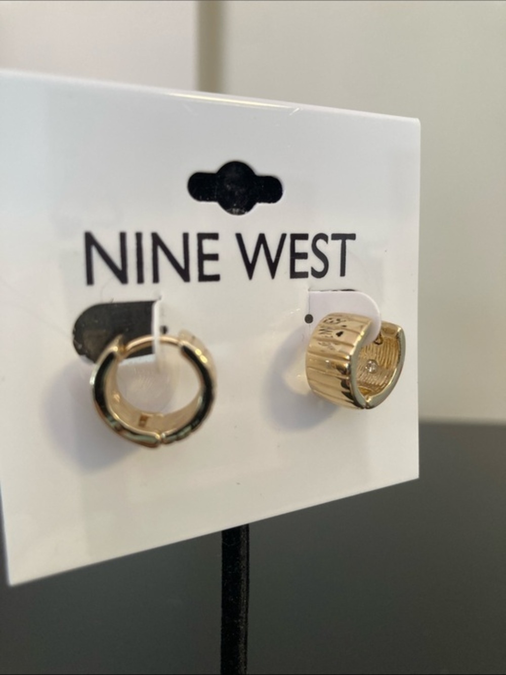 Nine West Gold Huggie Hoop and Textured Clip Earring Set